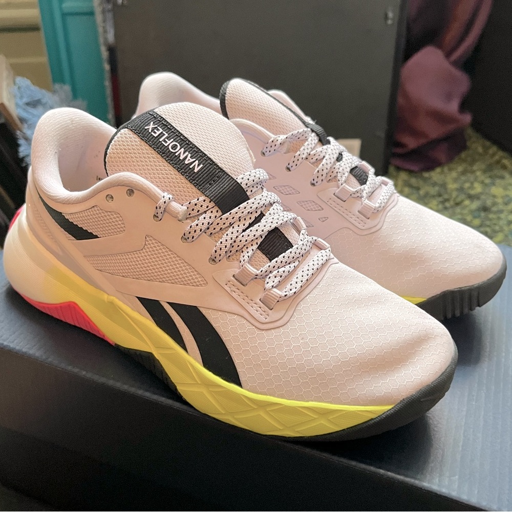 Lilac neon pink and yellow Zig Dynamica Reebok sneakers